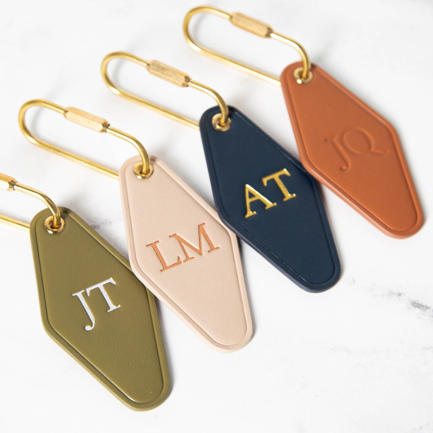 Embossed diamond leather keychain (initials) - modern luxury key chain fob, travel luggage bag tag, gift for mom, gift for wife, unique gift