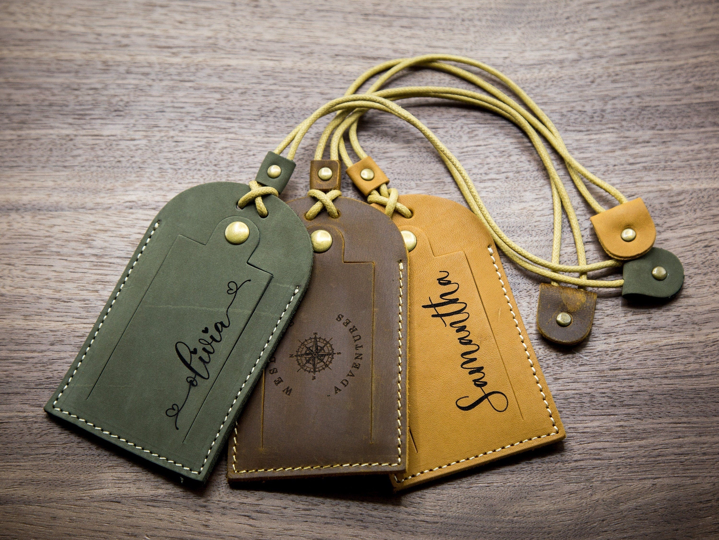 Engraved luggage tag with contact card - leather travel bag name tag, wedding party favor, work coworker gift, wedding travel honeymoon