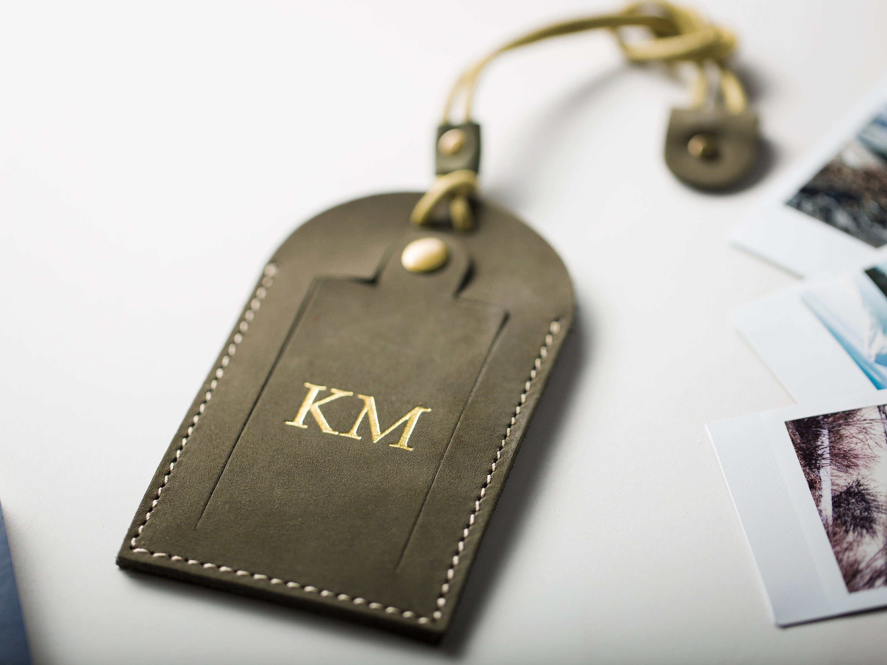 Embossed leather luggage tag w/ contact card - Custom foil name travel bag tag, Personalized gift for her, wife, mom, gift for traveler