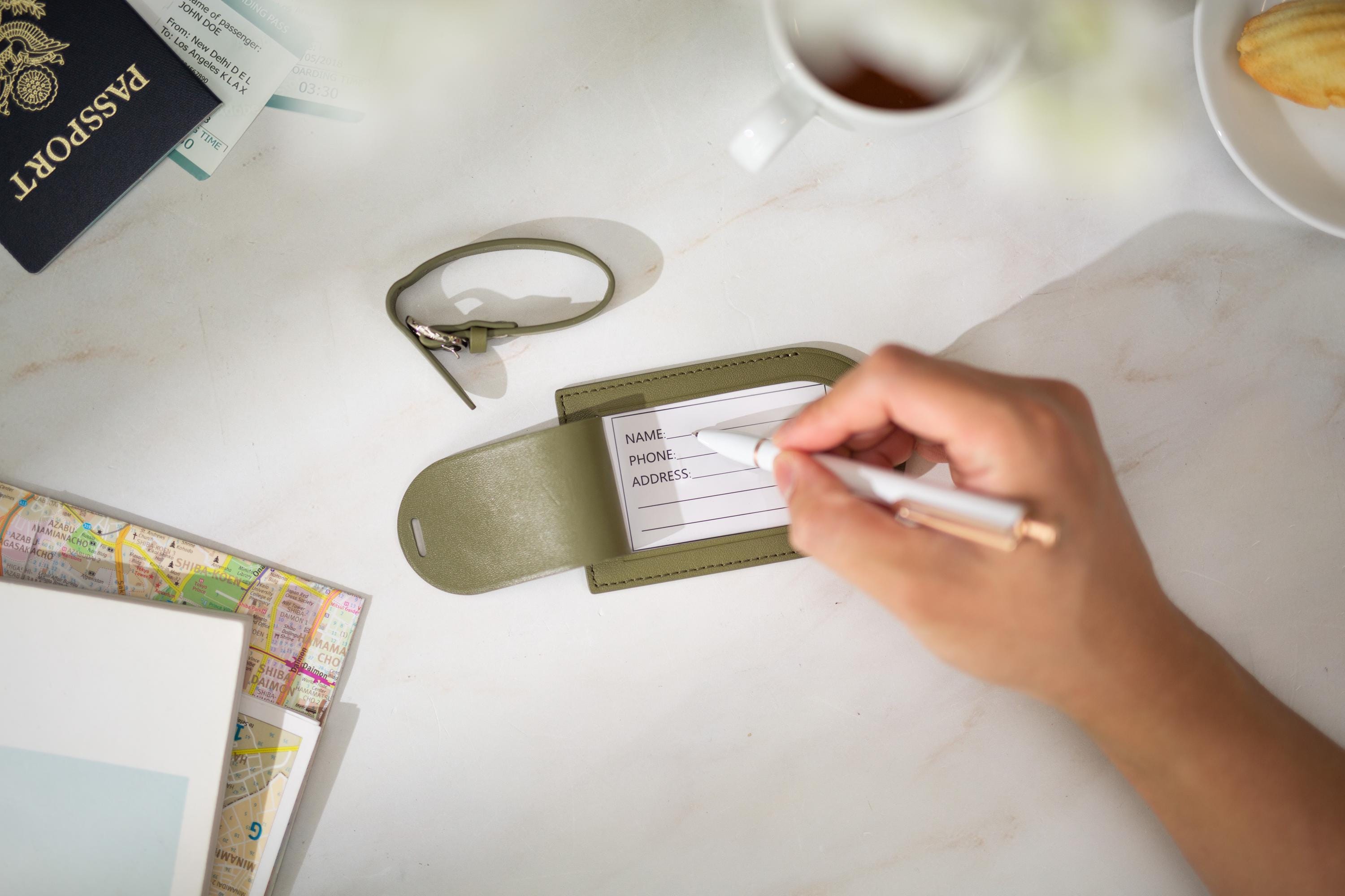 Embossed Monogram Luggage Tag (Matcha) - Custom personalized suitcase tag, Travel, Bag name tags, birthday destination wedding gift