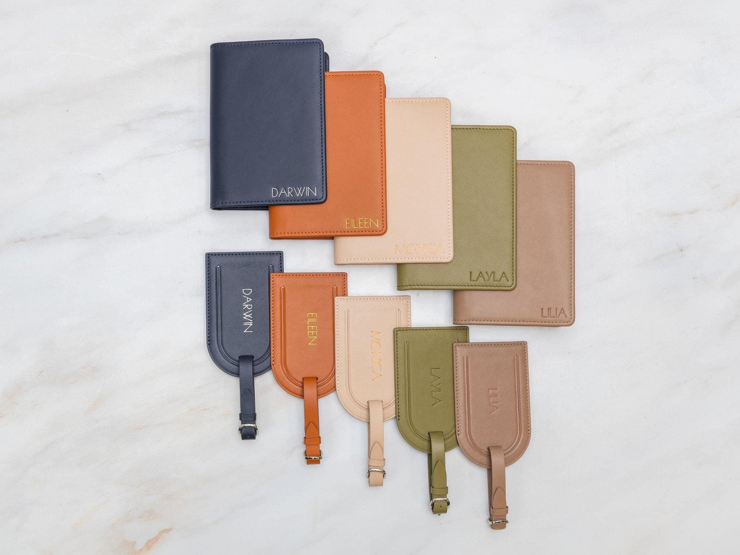Embossed leather passport holder & embossed luggage tag (set) - travel card wallet, 3rd anniversary gift, destination wedding, gift for mom