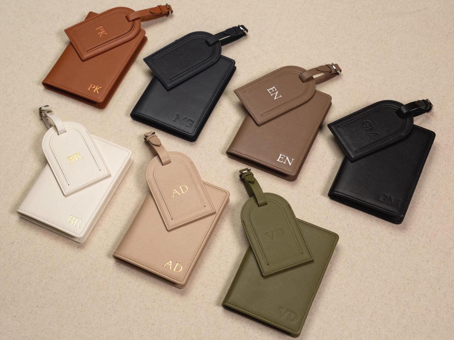 Embossed leather passport holder & embossed luggage tag (set) - Gift for wife, mom, 3rd anniversary gift, destination wedding suitcase