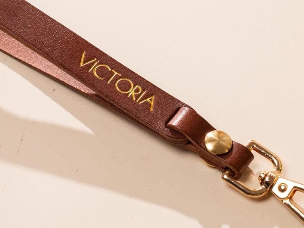Embossed Leather Wristlet Keychain - Personalized Strap Unique Key FOB Simple Leather Name Keychain, Gift for Busy Mom, Wife, keycard
