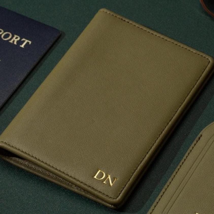 Embossed Leather Passport Holder (Small Kennerly) - Custom monogram gift personalized wedding couples honeymoon personalized travel gift