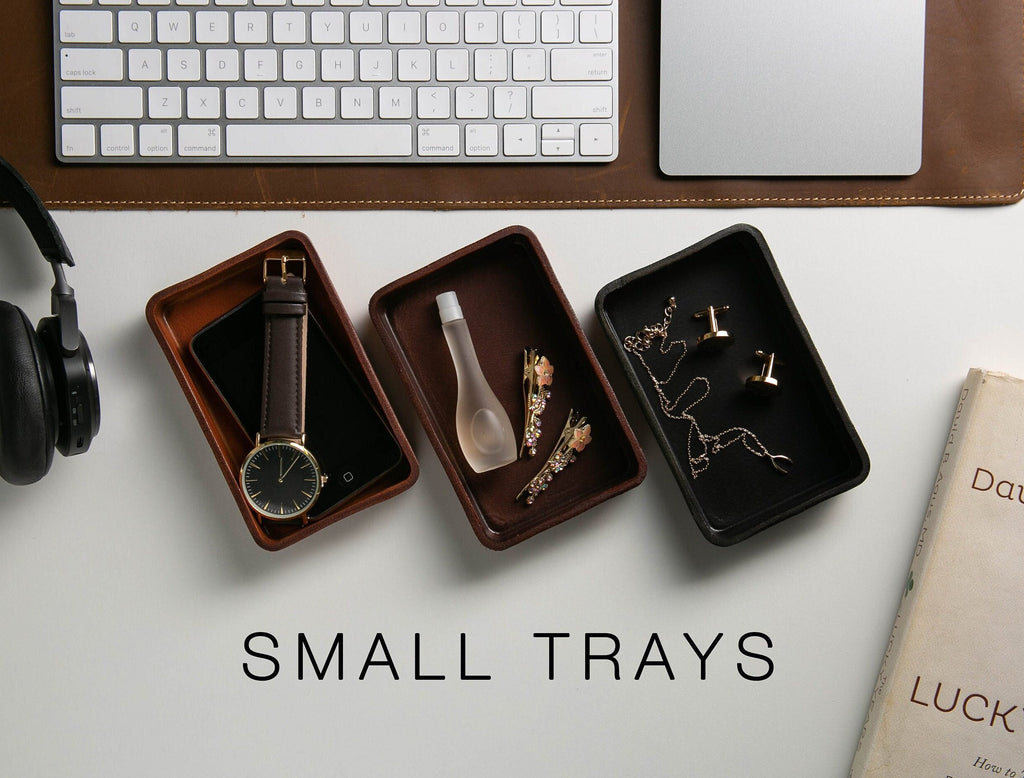 Vegetable Tanned Hard Leather Valet (design 6) - Personalized Catchall Tray, Anniversary Gift for Him, Gift for Dad, Nightstand Organizer