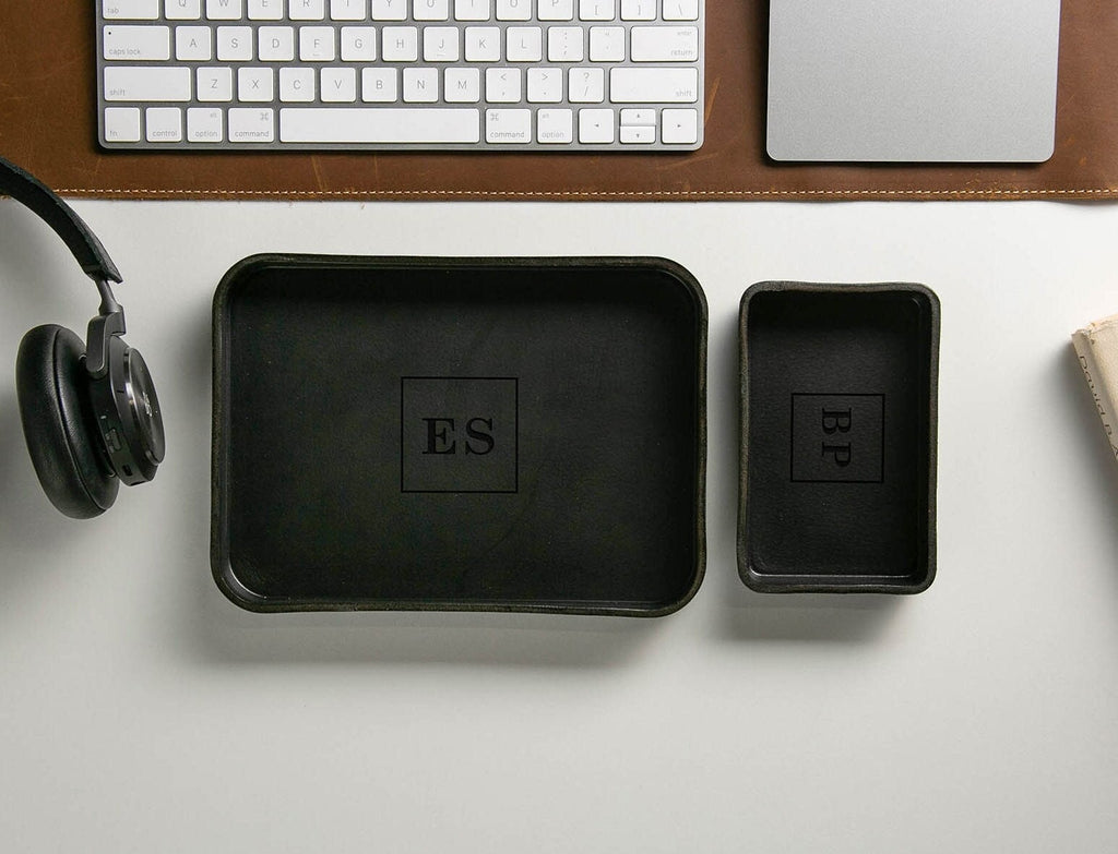 Vegetable tanned hard leather valet (design 7) - engraved monogram edc tray for men groomsmen dad husband boyfriend gift for wedding 