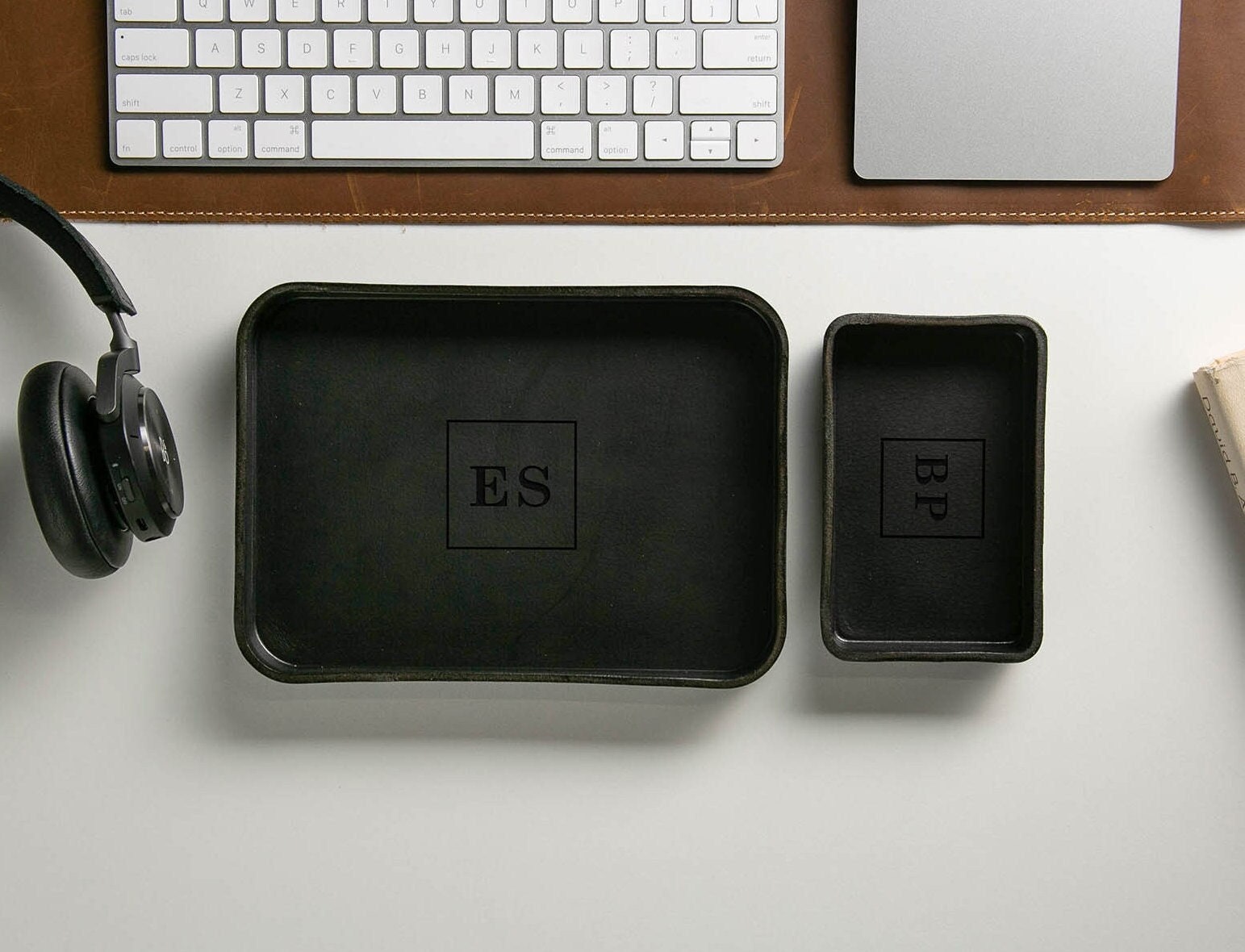 Vegetable tanned hard leather valet (design 7) - engraved monogram edc tray for men groomsmen dad husband boyfriend gift for wedding 