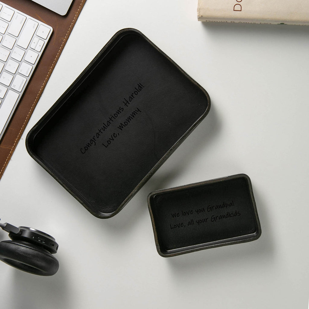 Vegetable tanned hard leather valet (design 3) - message engraving catchall tray for dad husband boyfriend son brother gift, dorm decor