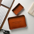 Vegetable tanned hard leather valet (design 3) - message engraving catchall tray for dad husband boyfriend son brother gift, dorm decor