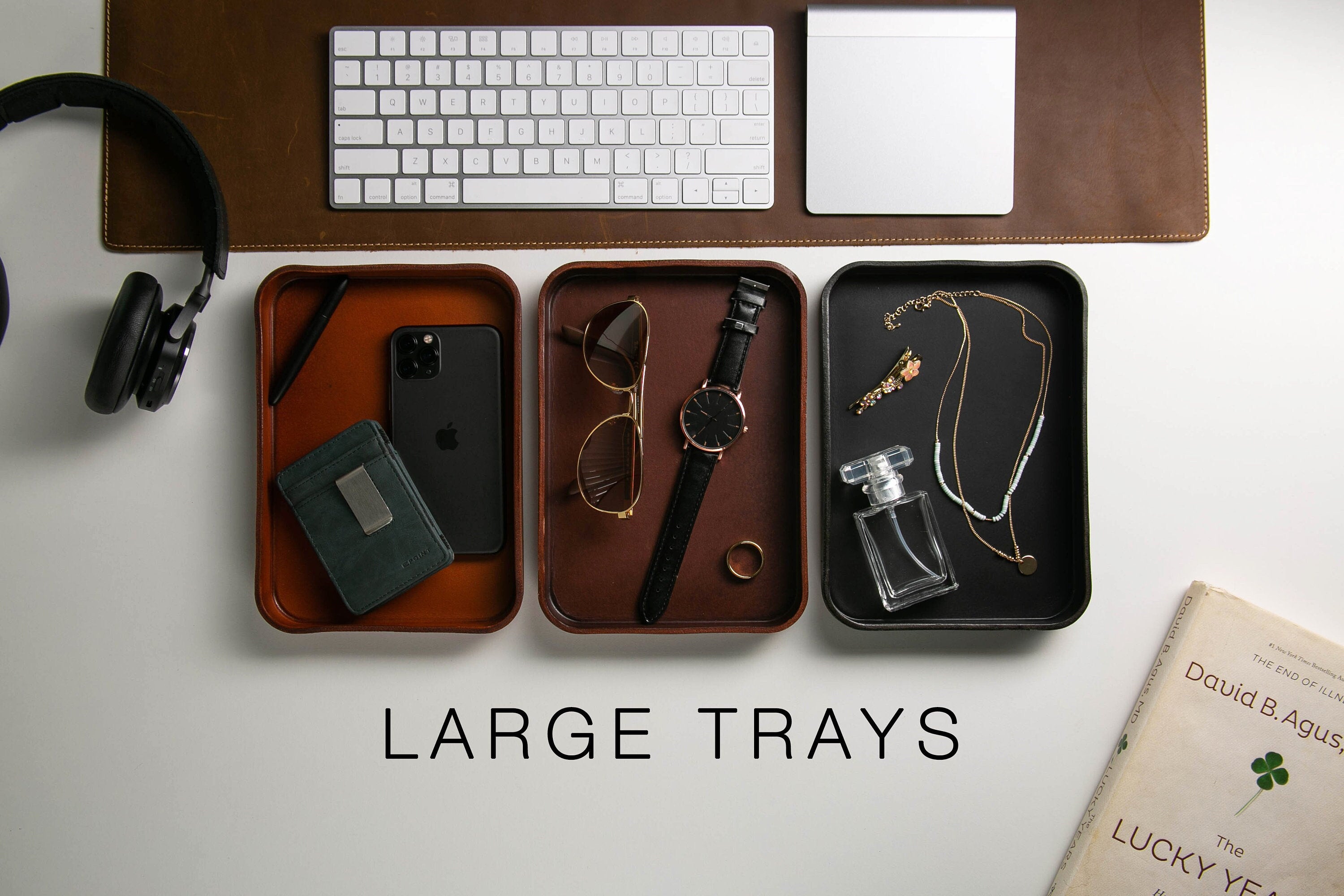 Vegetable tanned hard leather valet (design 2) - housewarming couple gifts for him husband catchall edc tray home decor mom dad gift ideas