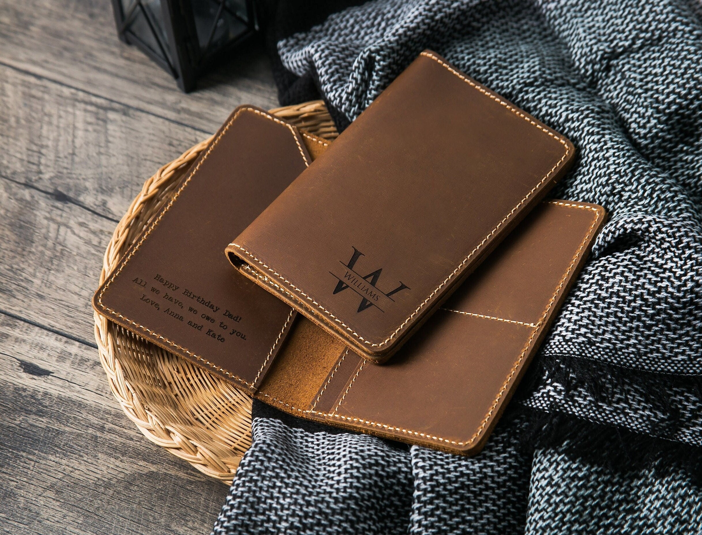 Engraved passport holder & luggage tag set - leather set 3rd anniversary gift monogram wallet, gift for mom dad, gift for grandma from kids