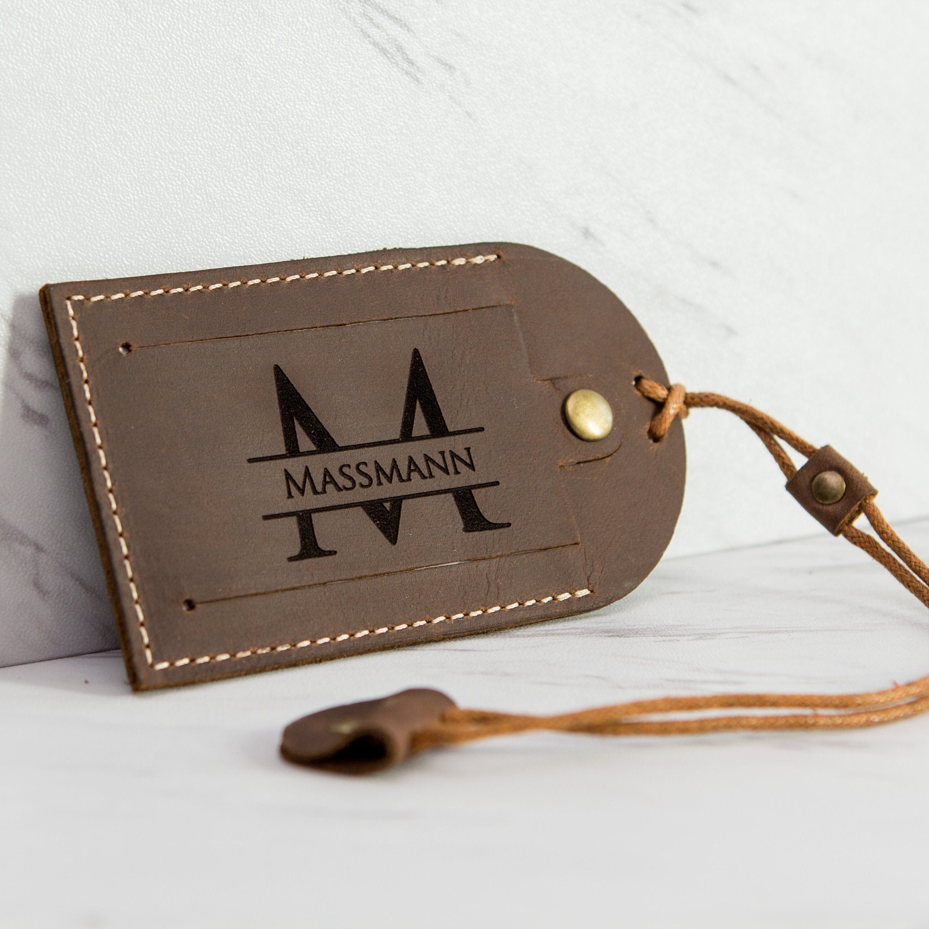 Leather luggage tag with contact info card - custom engraved travel bag name gift for birthday anniversary, gift for her, gift for him
