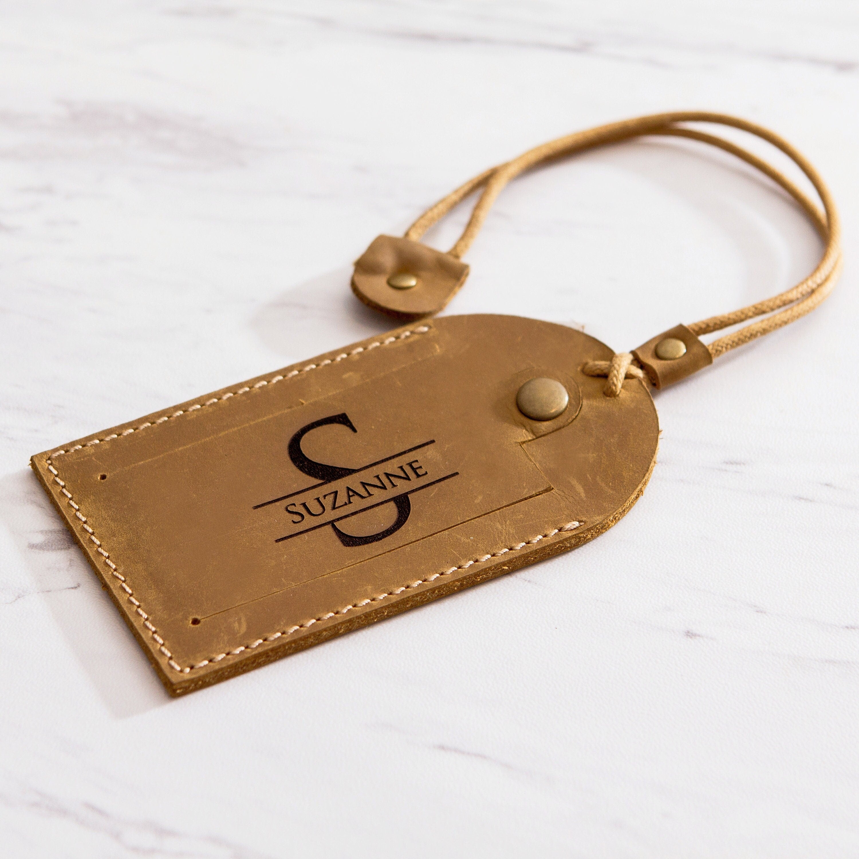 Leather luggage tag with contact info card - custom engraved travel bag name gift for birthday anniversary, gift for her, gift for him