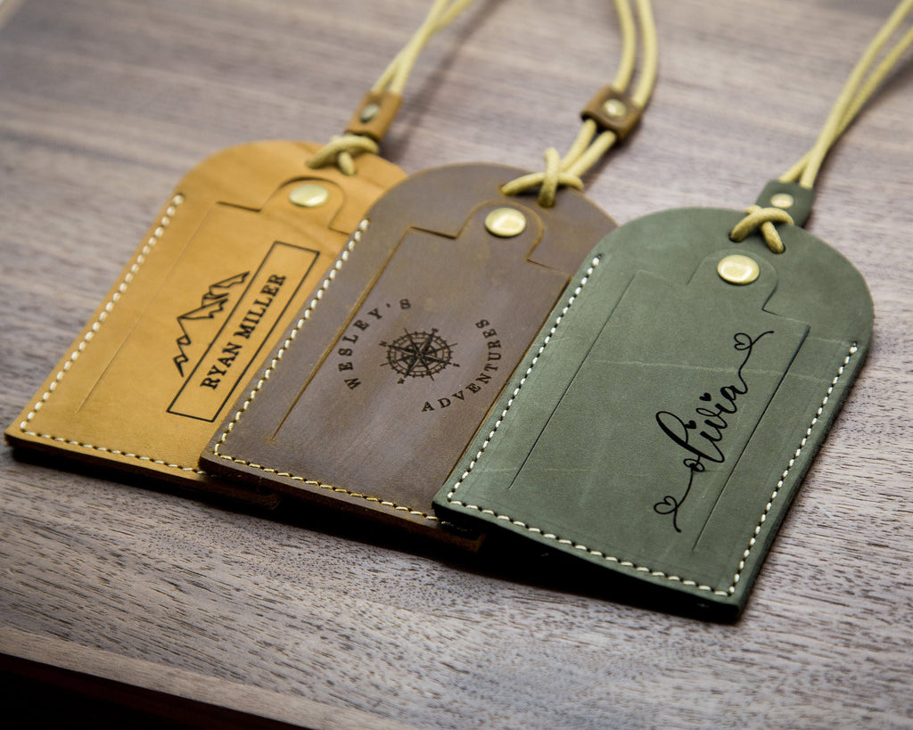 Engraved leather passport holder & luggage tag set - custom passport cover, 3rd wedding anniversary honeymoon, destination wedding suitcase