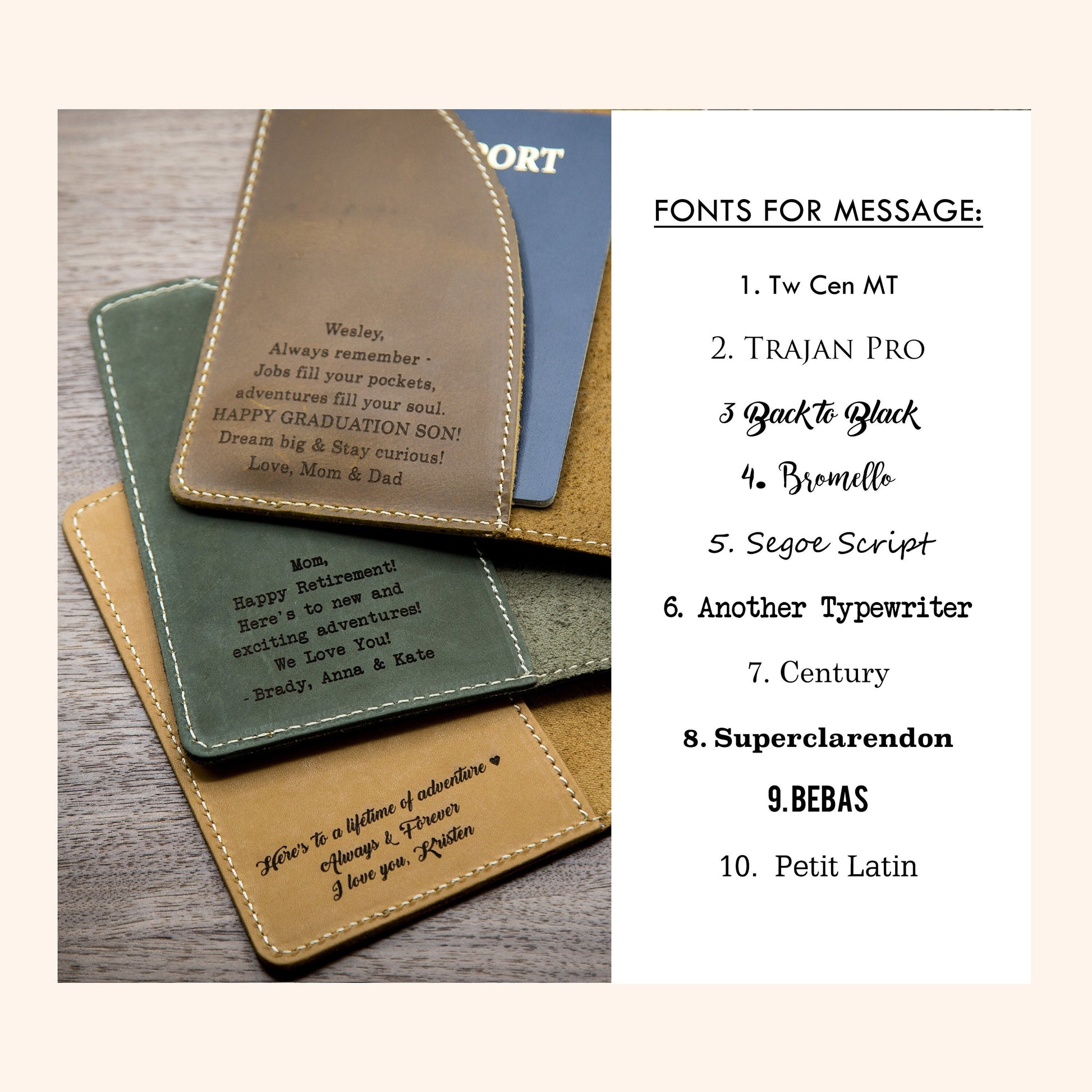 Engraved leather passport holder & luggage tag set - custom passport cover, 3rd wedding anniversary honeymoon, destination wedding suitcase