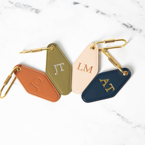 Embossed diamond leather keychain (initials) - modern luxury key chain fob, travel luggage bag tag, gift for mom, gift for wife, unique gift