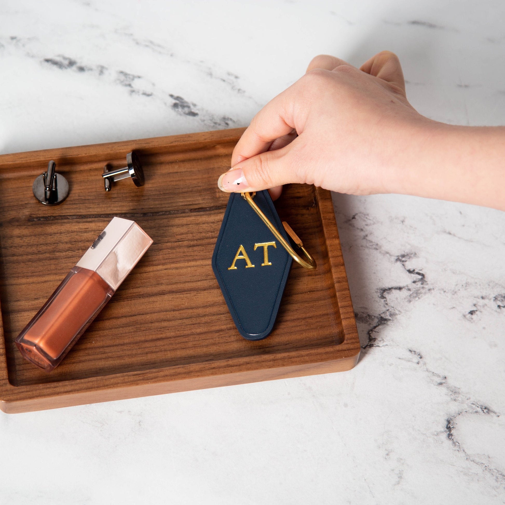 Embossed diamond leather keychain (initials) - modern luxury key chain fob, travel luggage bag tag, gift for mom, gift for wife, unique gift