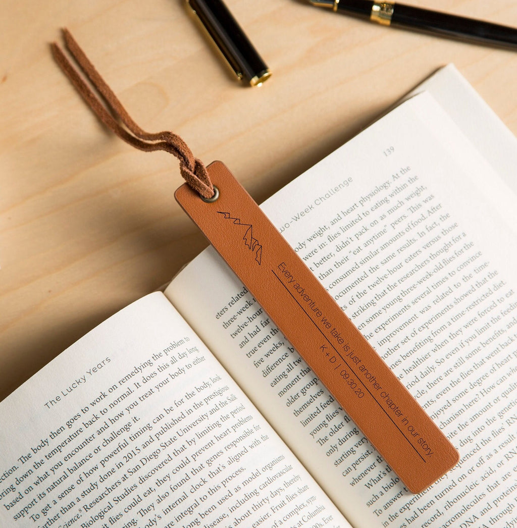 Engraved leather bookmark, 3rd anniversary bookmark custom handwritten note bookmark, note from kids, book club gift, book worm