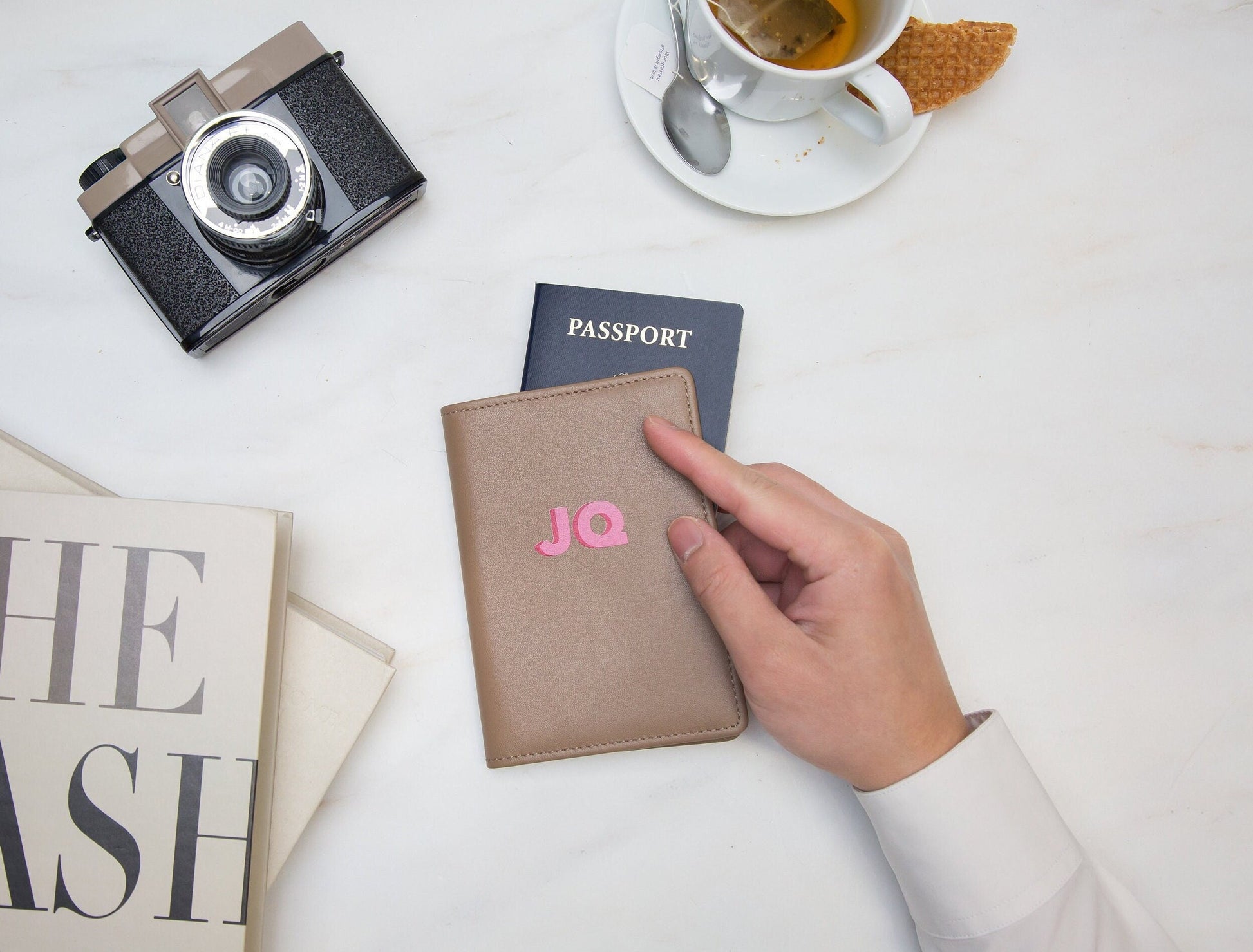 Personalized leather passport cover - custom monogram name travel wallet, 3rd leather anniversary gift husband wife, bff, bride bachelorette