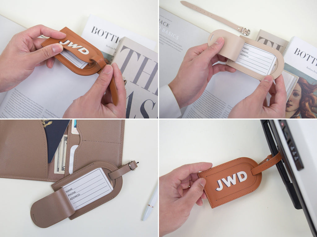 Personalized passport holder & luggage tag set - custom initials travel card wallet, gift for best friend, girlfriend, honeymoon gift ideas