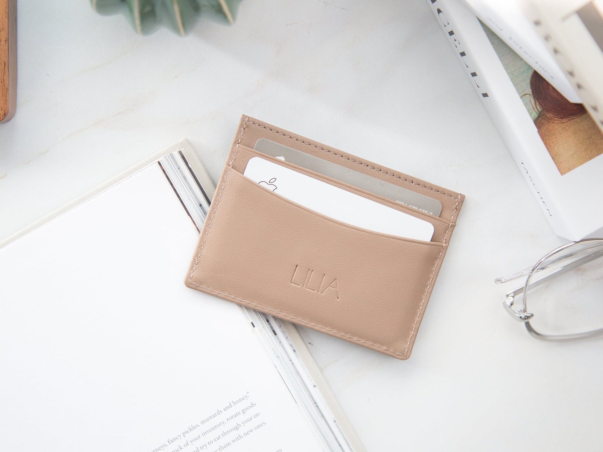 Embossed Leather card holder - custom monogram name initials slim money id wallet, 3rd anniversary gifts for him her, mom dad gift ideas