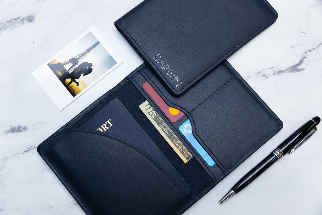 Embossed leather passport holder - custom monogram name travel wallet, traveler, personalized gift idea for wife mom mum mommy grandma