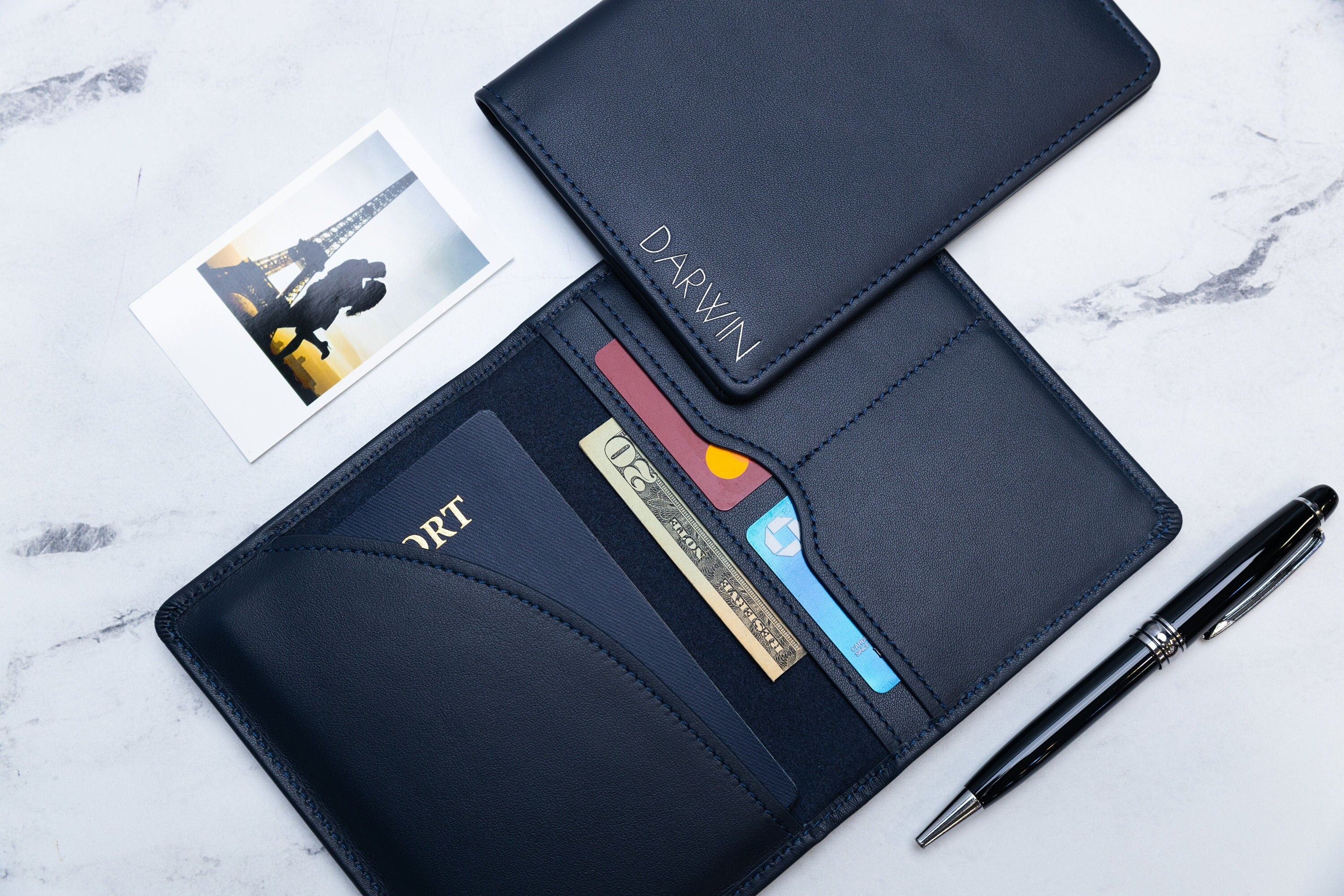 Embossed leather passport holder - custom monogram name travel wallet, traveler, personalized gift idea for wife mom mum mommy grandma