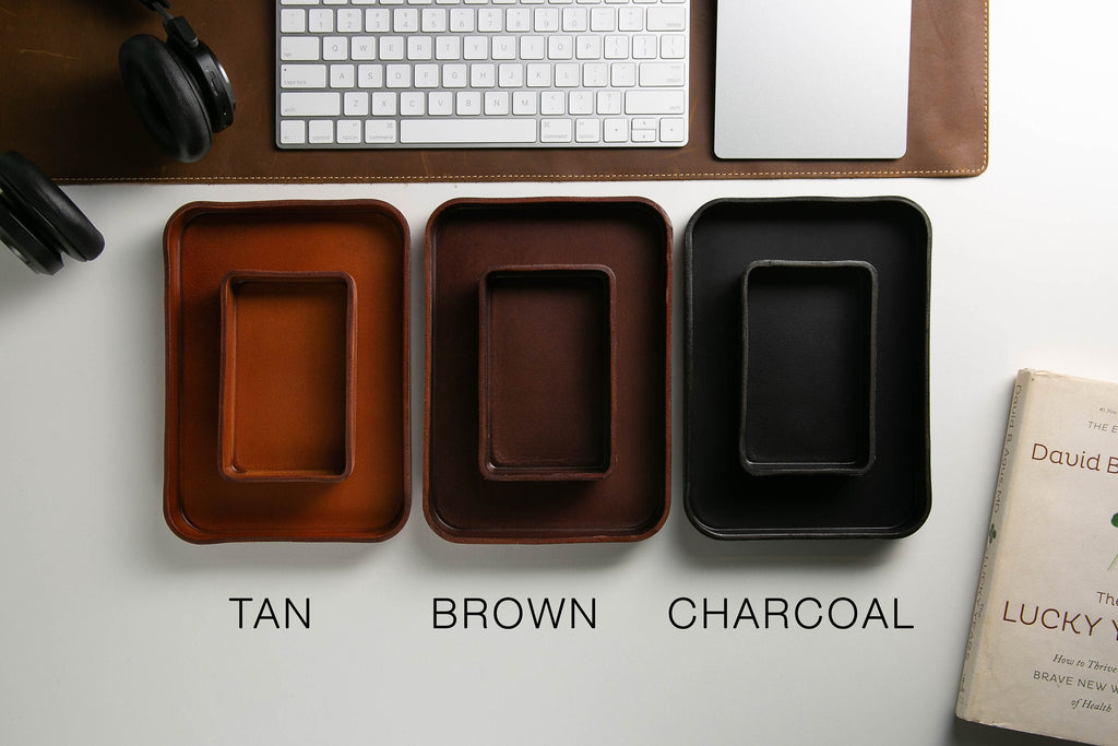 Vegetable tanned hard leather valet (design 7) - engraved monogram edc tray for men groomsmen dad husband boyfriend gift for wedding