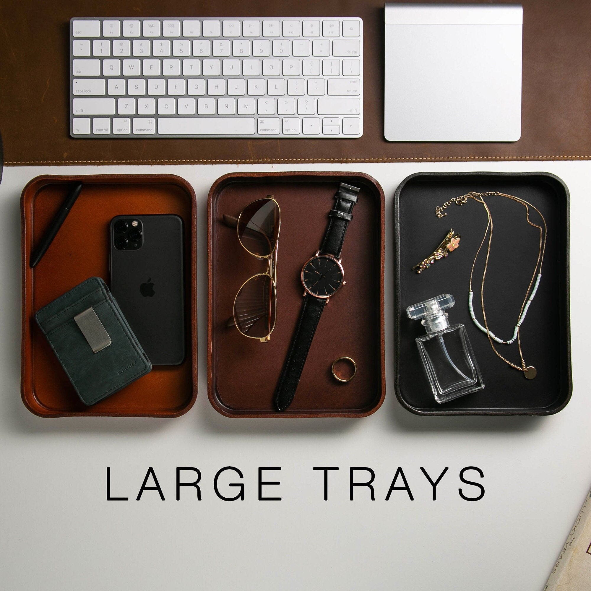 Vegetable tanned hard leather valet (design 3) - message engraving catchall tray for dad husband boyfriend son brother gift, dorm decor