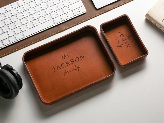 Vegetable tanned hard leather valet (design 2) - housewarming couple gifts for him husband catchall edc tray home decor mom dad gift ideas