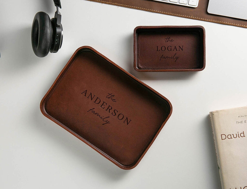 Vegetable tanned hard leather valet (design 2) - housewarming couple gifts for him husband catchall edc tray home decor mom dad gift ideas