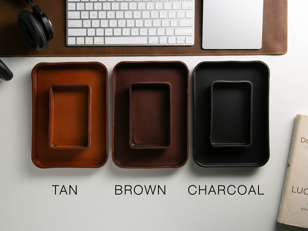 Vegetable tanned hard leather valet (design 3) - message engraving catchall tray for dad husband boyfriend son brother gift, dorm decor