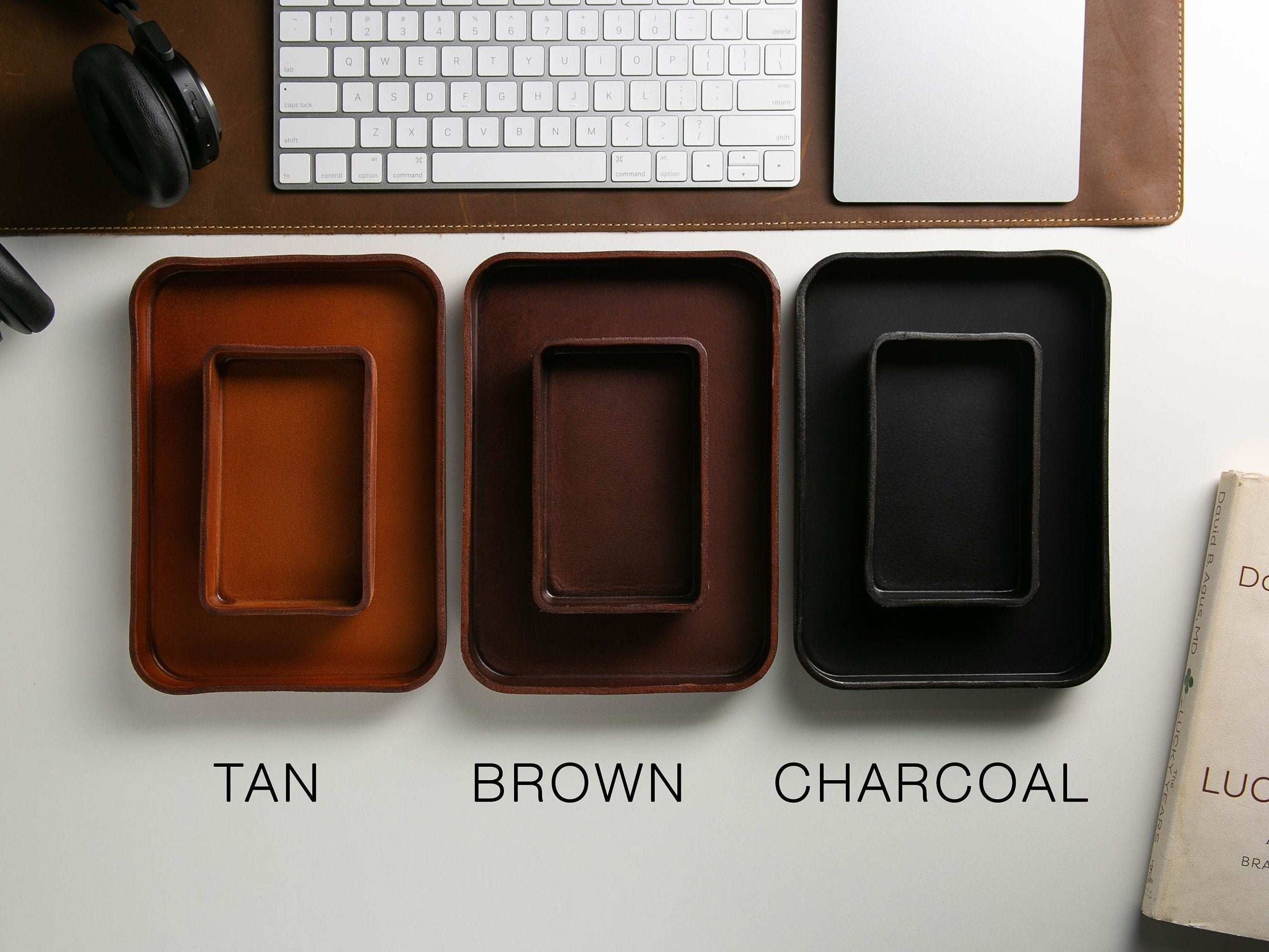 Vegetable tanned hard leather valet (design 3) - message engraving catchall tray for dad husband boyfriend son brother gift, dorm decor