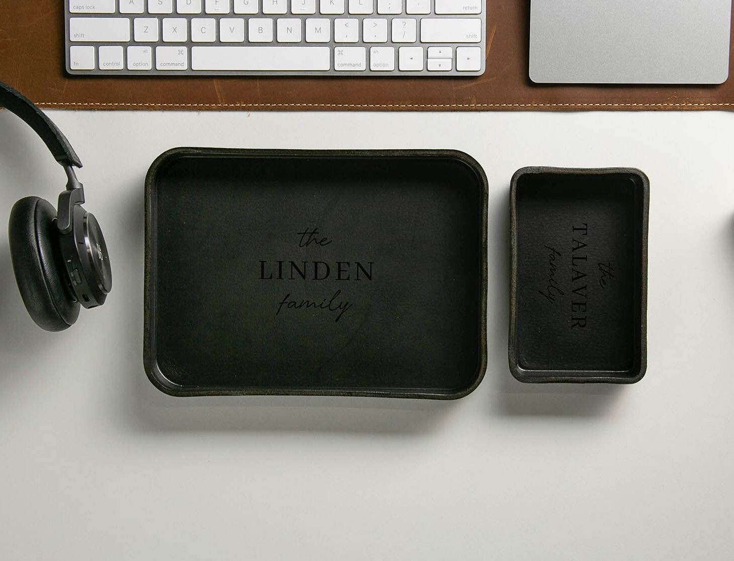 Vegetable tanned hard leather valet (design 2) - housewarming couple gifts for him husband catchall edc tray home decor mom dad gift ideas