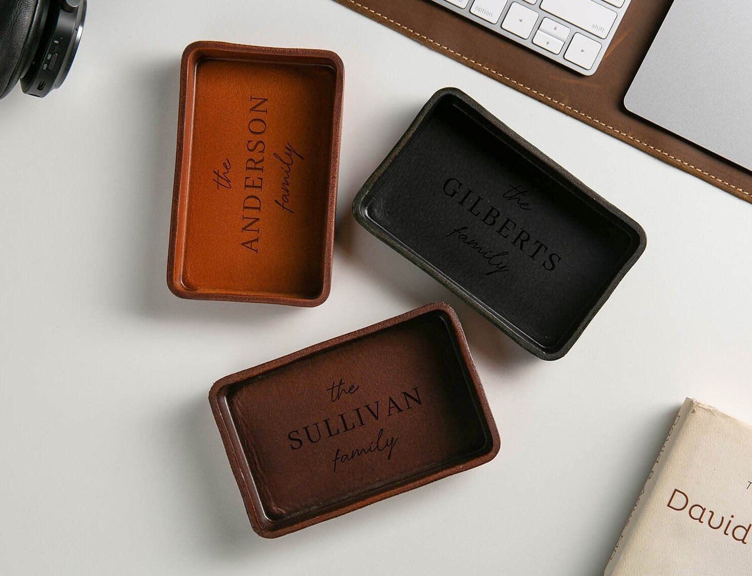 Vegetable tanned hard leather valet (design 2) - housewarming couple gifts for him husband catchall edc tray home decor mom dad gift ideas