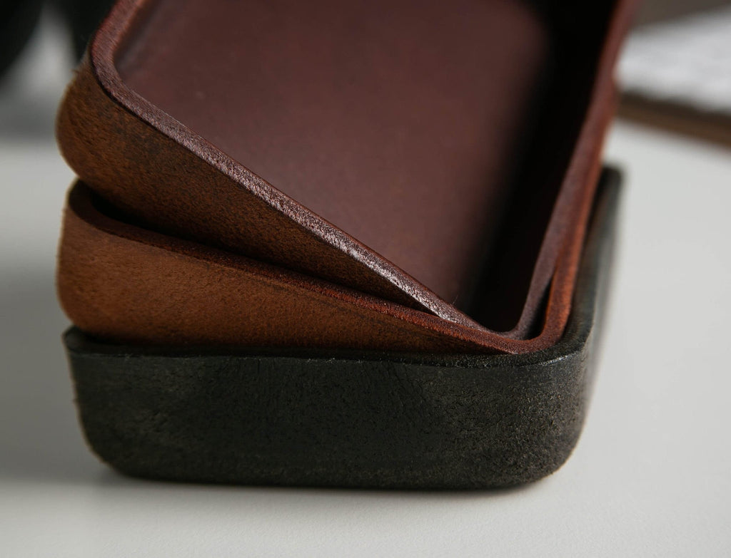 Vegetable tanned hard leather valet (design 2) - housewarming couple gifts for him husband catchall edc tray home decor mom dad gift ideas
