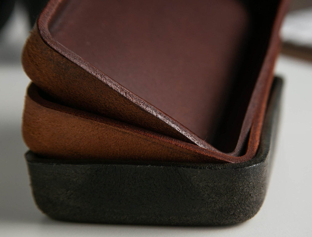 Vegetable tanned hard leather valet (design 5) - tray office home decor, anniversary engagement wedding custom teacher appreciation gift