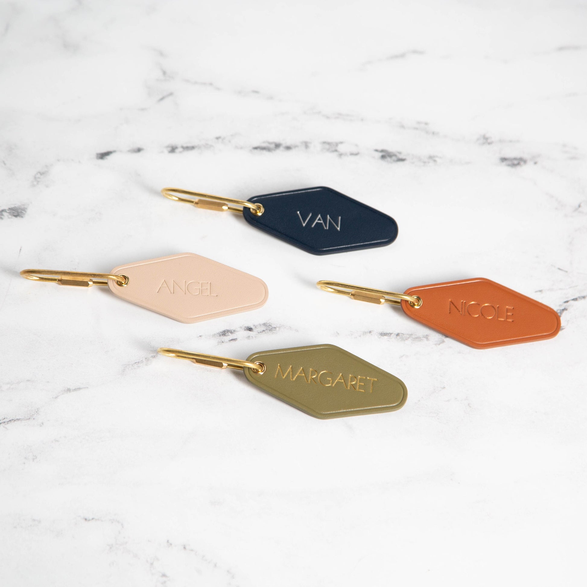 Embossed diamond leather keychain (name) - luxury key chain fob personalized 3rd anniversary gift matching keyrings for wife husband couple