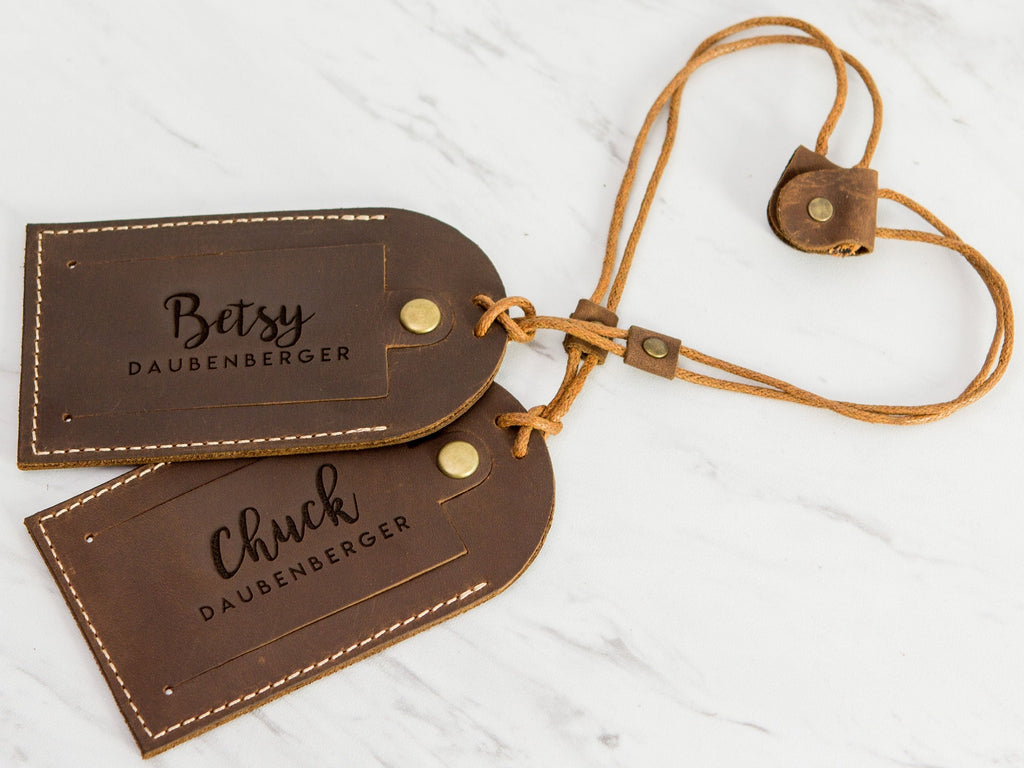 Engraved luggage tag with contact card - leather travel bag name tag, wedding party favor, work coworker gift, wedding travel honeymoon