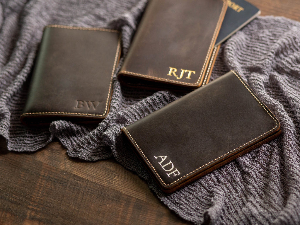 Embossed passport holder (coffee color) - custom leather travel wallet cover, custom initials for her, wife, personalized mom dad gift