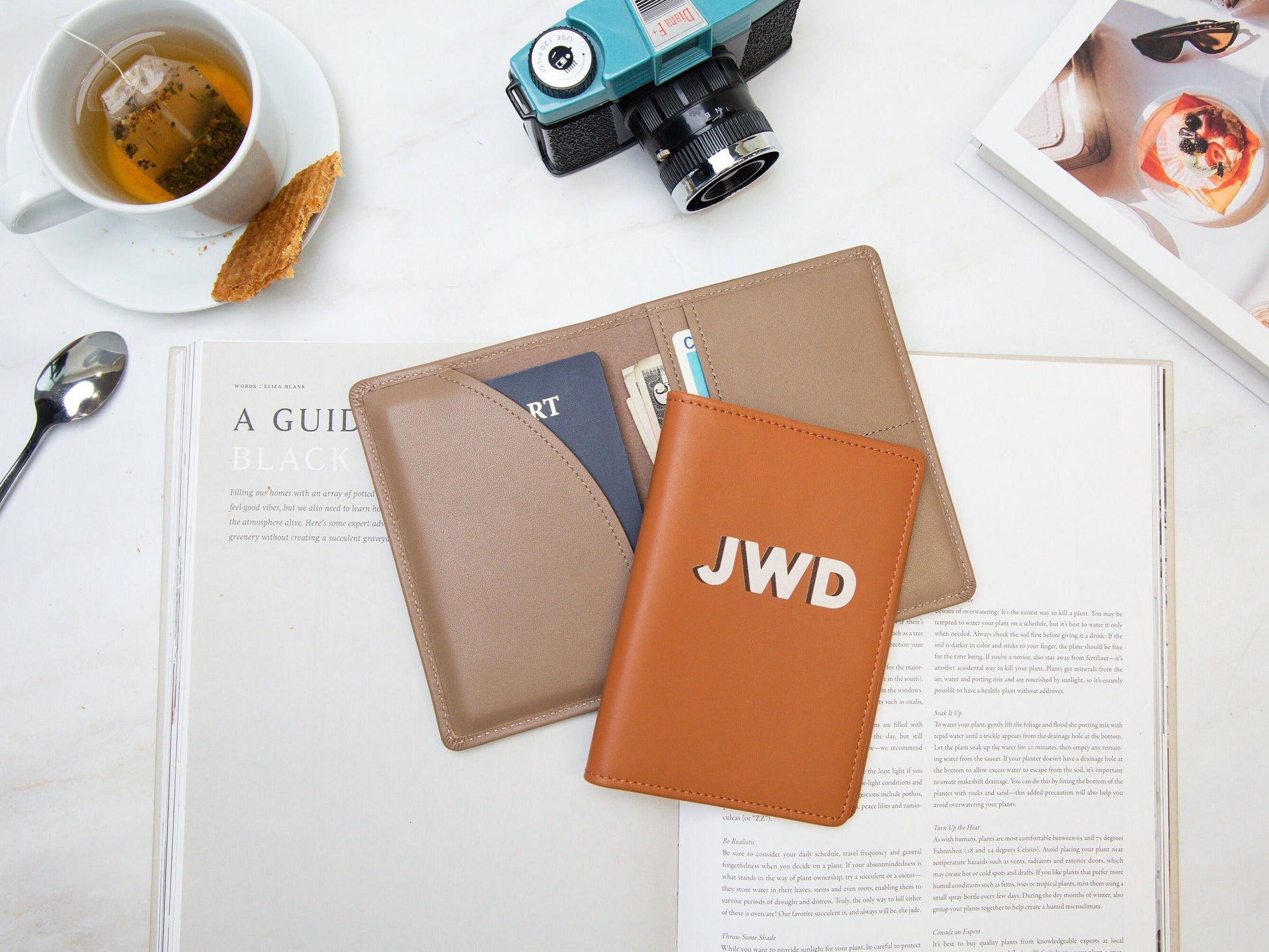 Personalized leather passport cover - custom monogram name travel wallet, 3rd leather anniversary gift husband wife, bff, bride bachelorette
