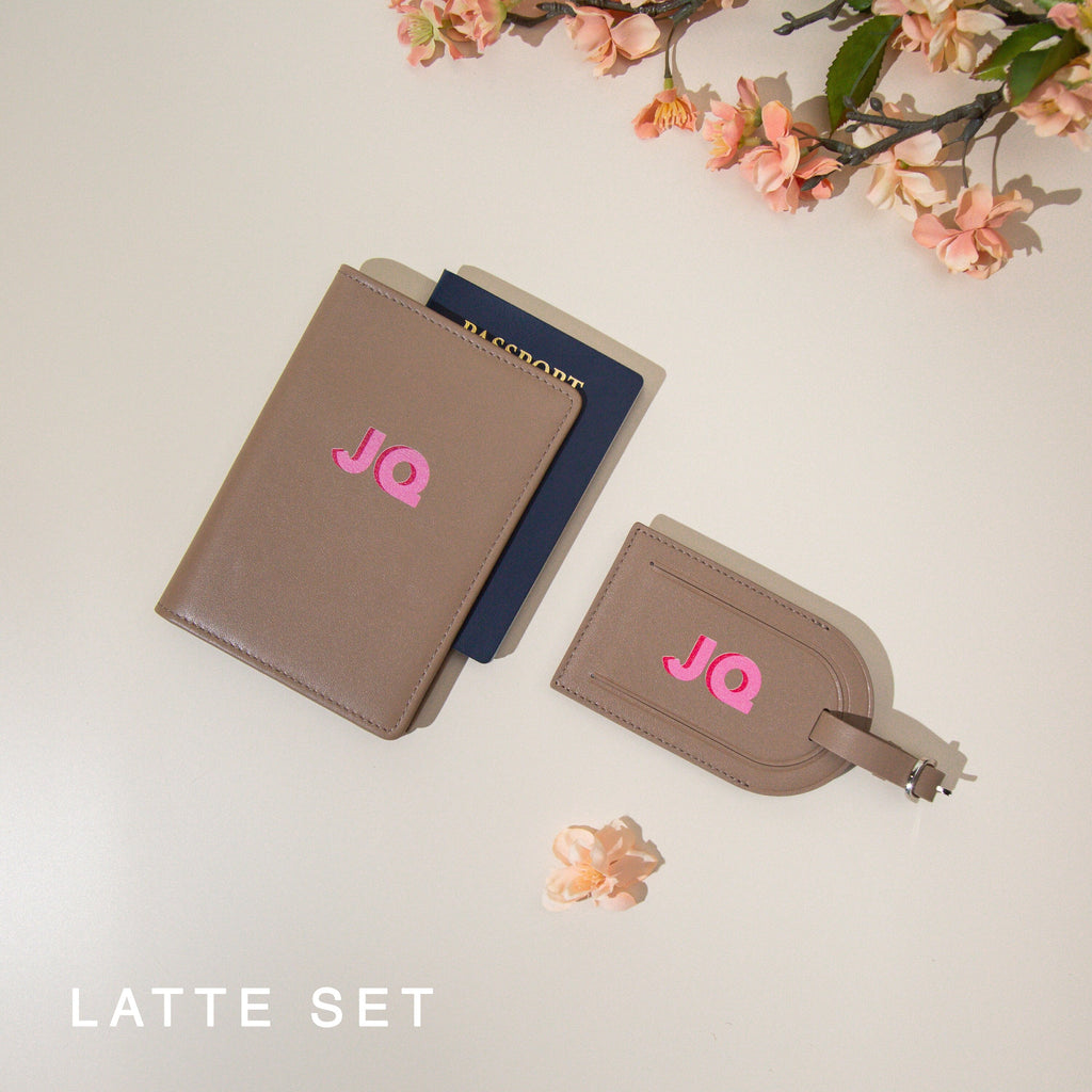 Personalized passport holder & luggage tag set - custom initials travel card wallet, gift for best friend, girlfriend, honeymoon gift ideas