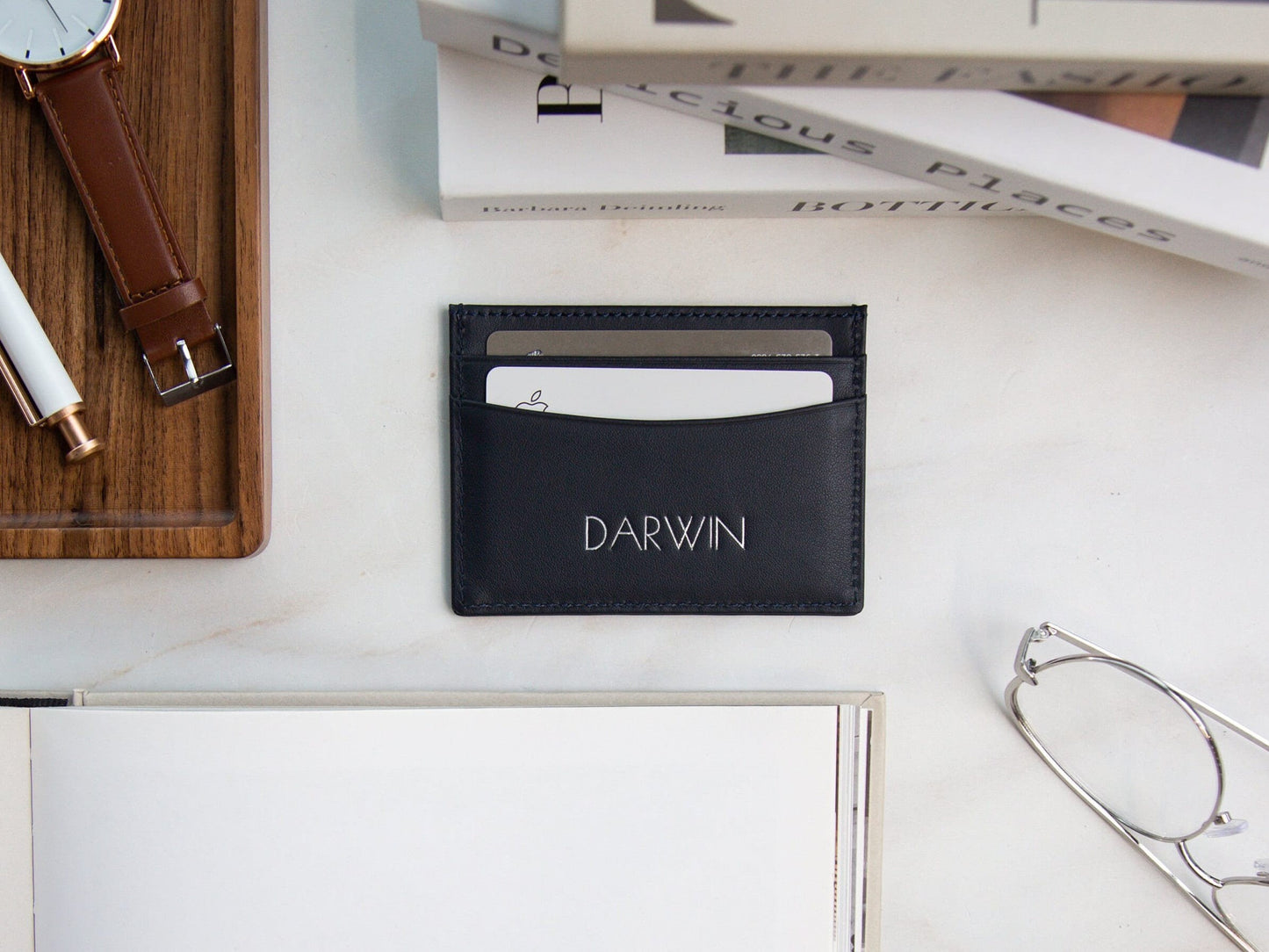 Embossed Leather card holder - custom monogram name initials slim money id wallet, 3rd anniversary gifts for him her, mom dad gift ideas