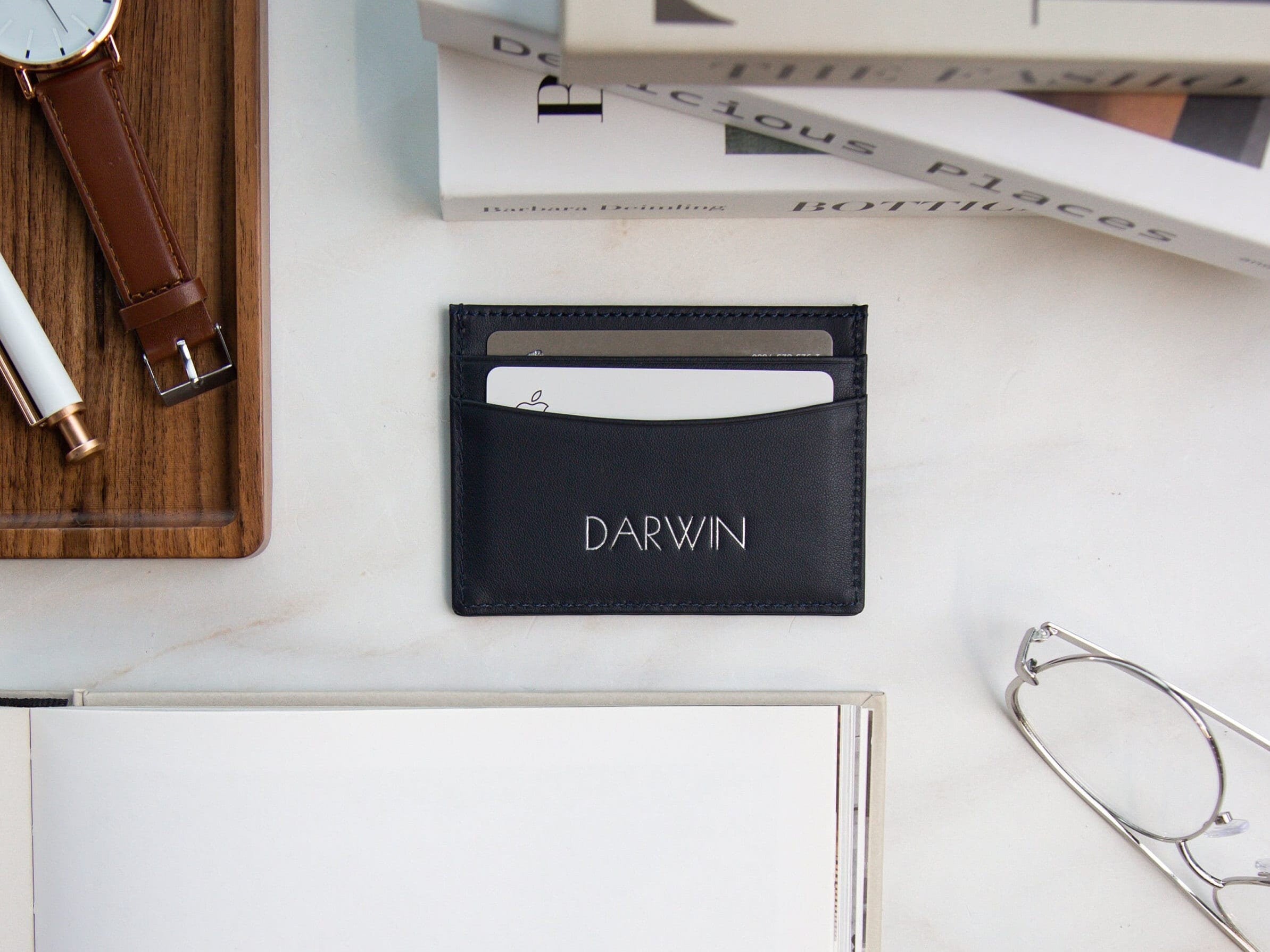 Embossed Leather card holder - custom monogram name initials slim money id wallet, 3rd anniversary gifts for him her, mom dad gift ideas