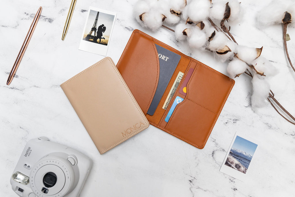 Embossed leather passport holder - custom monogram name travel wallet, traveler, personalized gift idea for wife mom mum mommy grandma