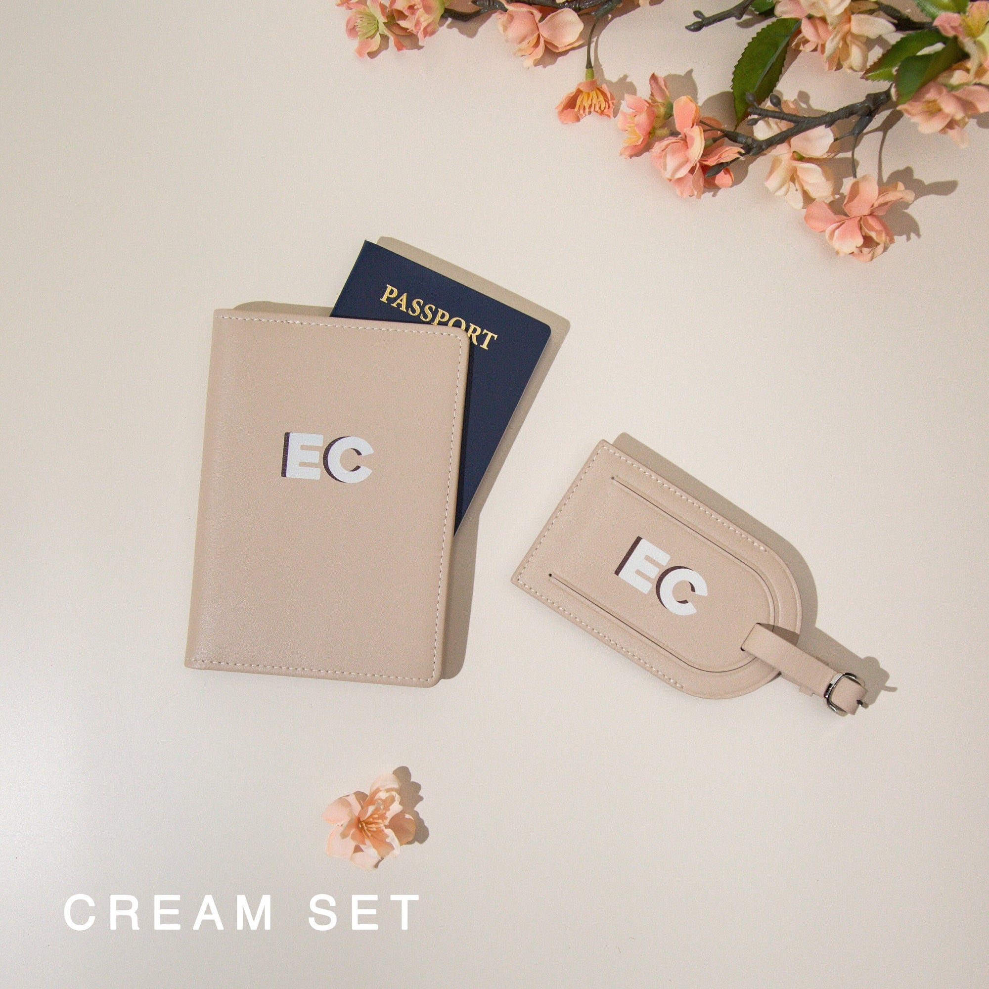 Personalized passport holder & luggage tag set - custom initials travel card wallet, gift for best friend, girlfriend, honeymoon gift ideas