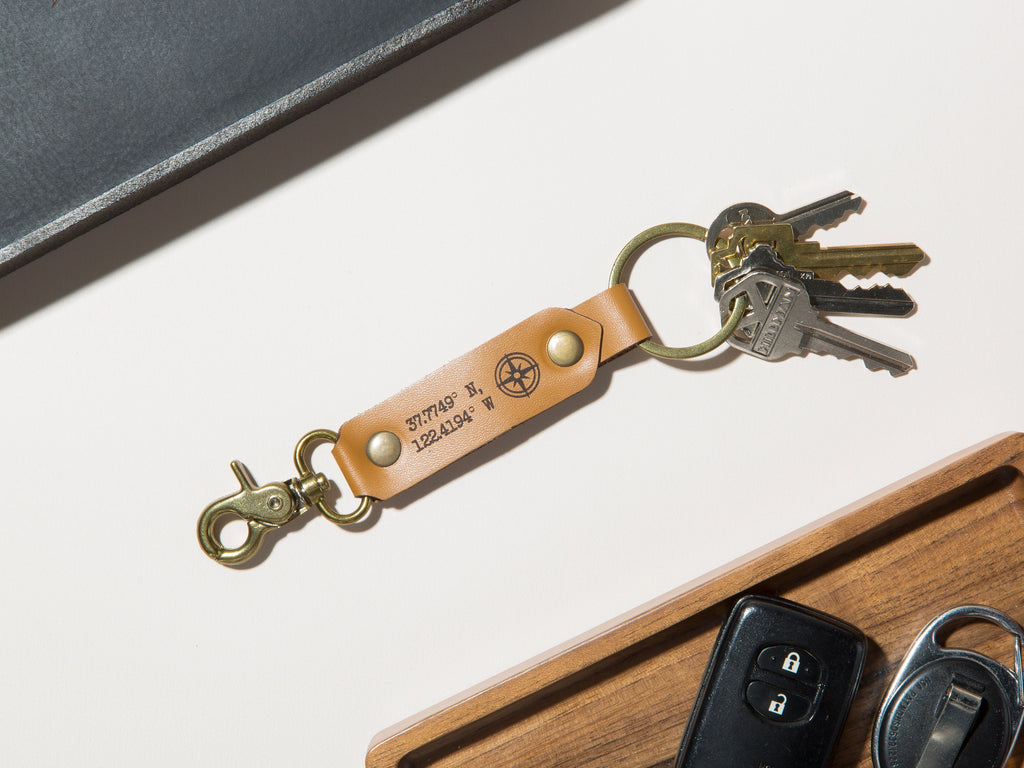 Leather key chain fob - engraved 3rd wedding anniversary leather gift bridesmaid groomsmen party favors corporate employee teacher dad gift