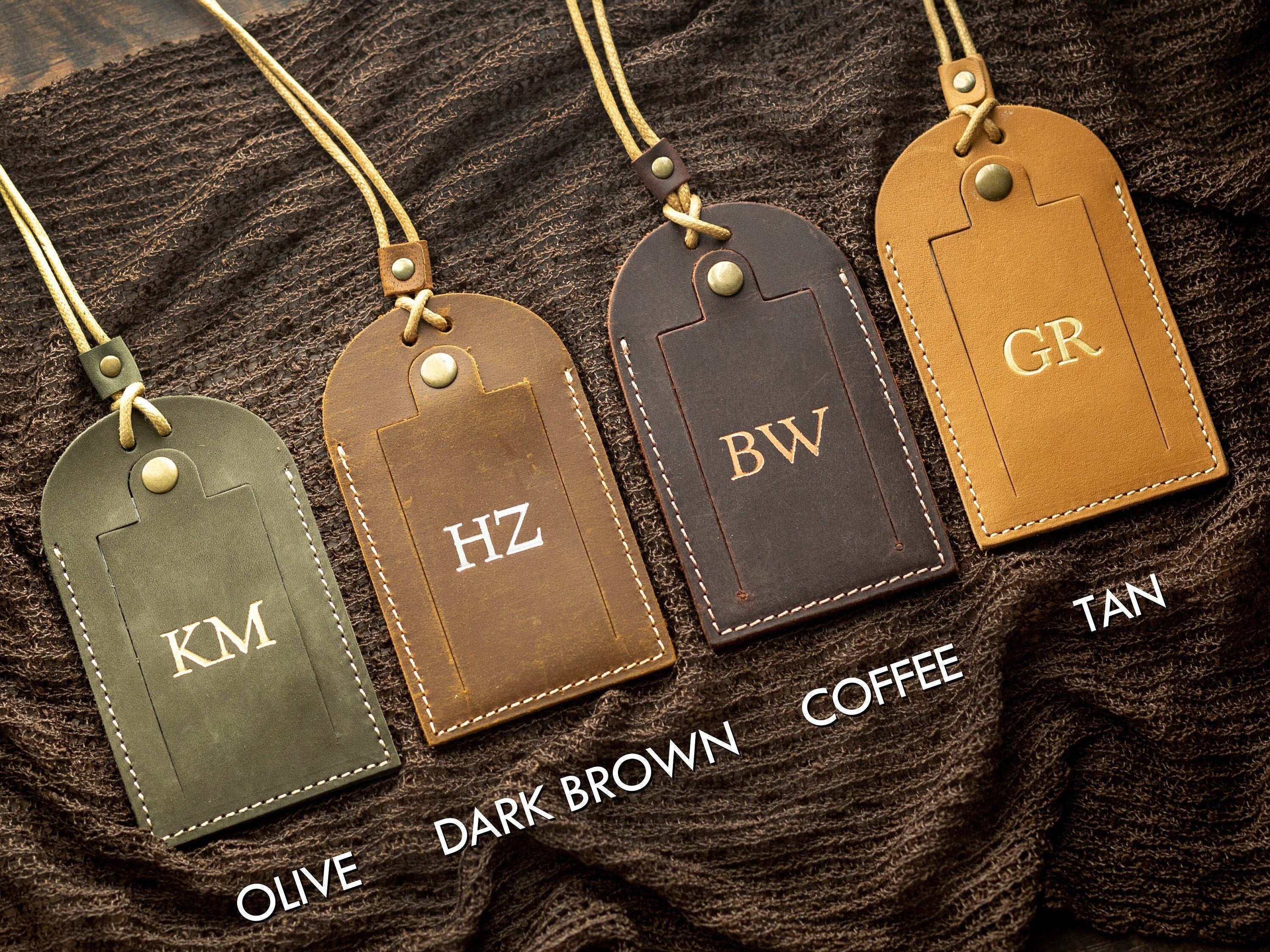 Embossed leather luggage tag w/ contact card - Custom foil name travel bag tag, Personalized gift for her, wife, mom, gift for traveler