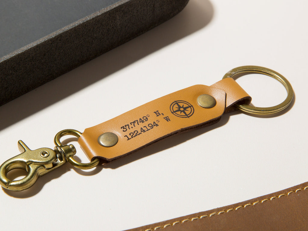 Leather key chain fob - engraved 3rd wedding anniversary leather gift bridesmaid groomsmen party favors corporate employee teacher dad gift