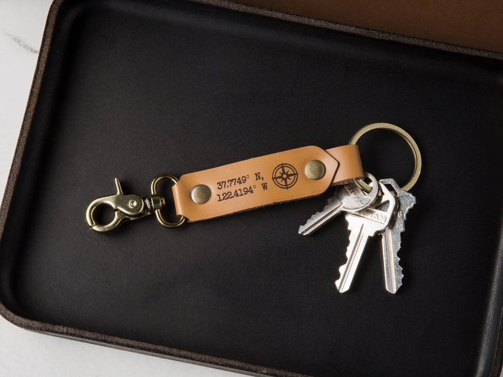 Leather key chain fob - engraved 3rd wedding anniversary leather gift bridesmaid groomsmen party favors corporate employee teacher dad gift